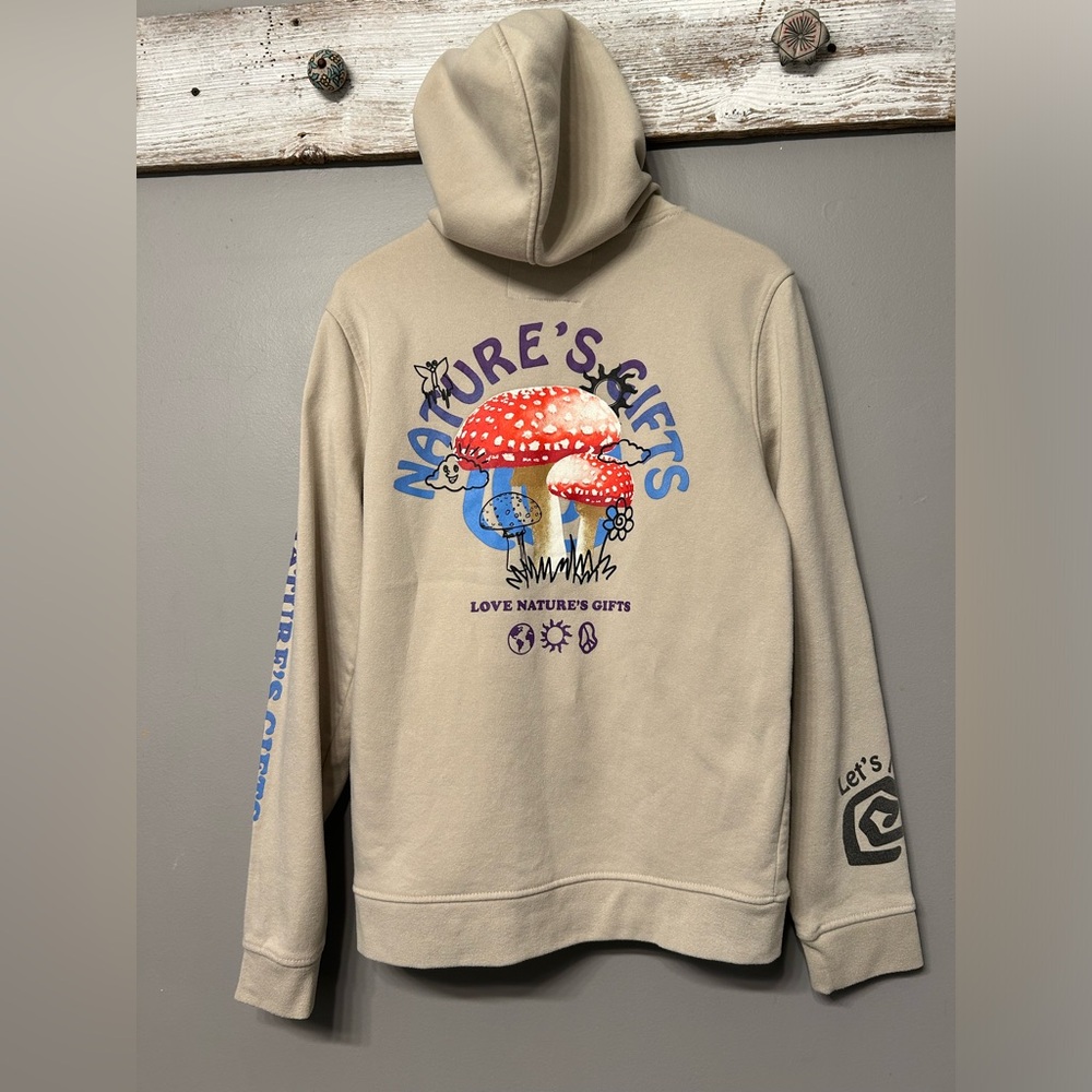 Unisex Brooklyn Cloth Natures Gift Hoodie Size Medium Mushrooms Beige